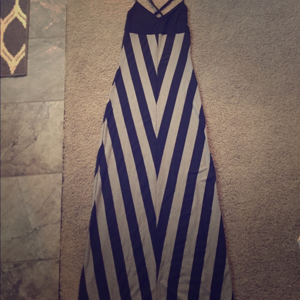 Black and Gray Striped Maxi Dress